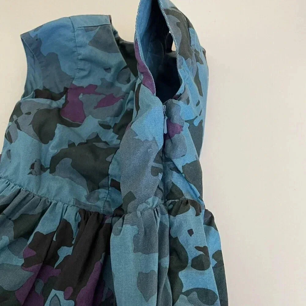 Gap Girls 4-5 Dress Blue Camo 100% Cotton Poplin Lined Short Sleeve EUC Summer